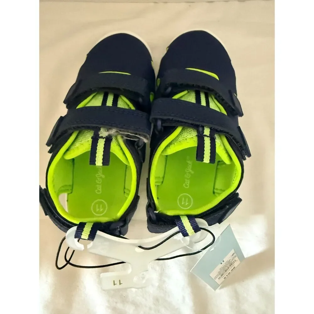 NWT Cat & Jack Boys Hank Closed Toe Play Sandals Navy Blue Lime Size 11
